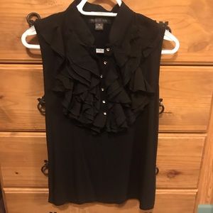 Ruffled Front Jeweled Sleeveless Top M